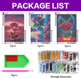 Diamond Art Kits for Adults, 3 Packs Rose Blossom Diamond Art Painting Kits for Beginners, 5D DIY Full Drill Gem Craft for Adult Gifts, Home Wall Decor 12" x 16" croshom