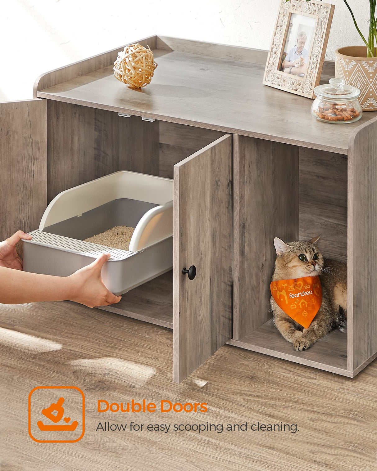 Feandrea Litter Box Enclosure, Cat Litter Box Furniture Hidden, with Front Entry, Modern Cat House for Indoor Cat, Kitty, Side End Table, 32.4 x 20.9 x 19.7 Inches, Greige UPCL001G01 Feandrea