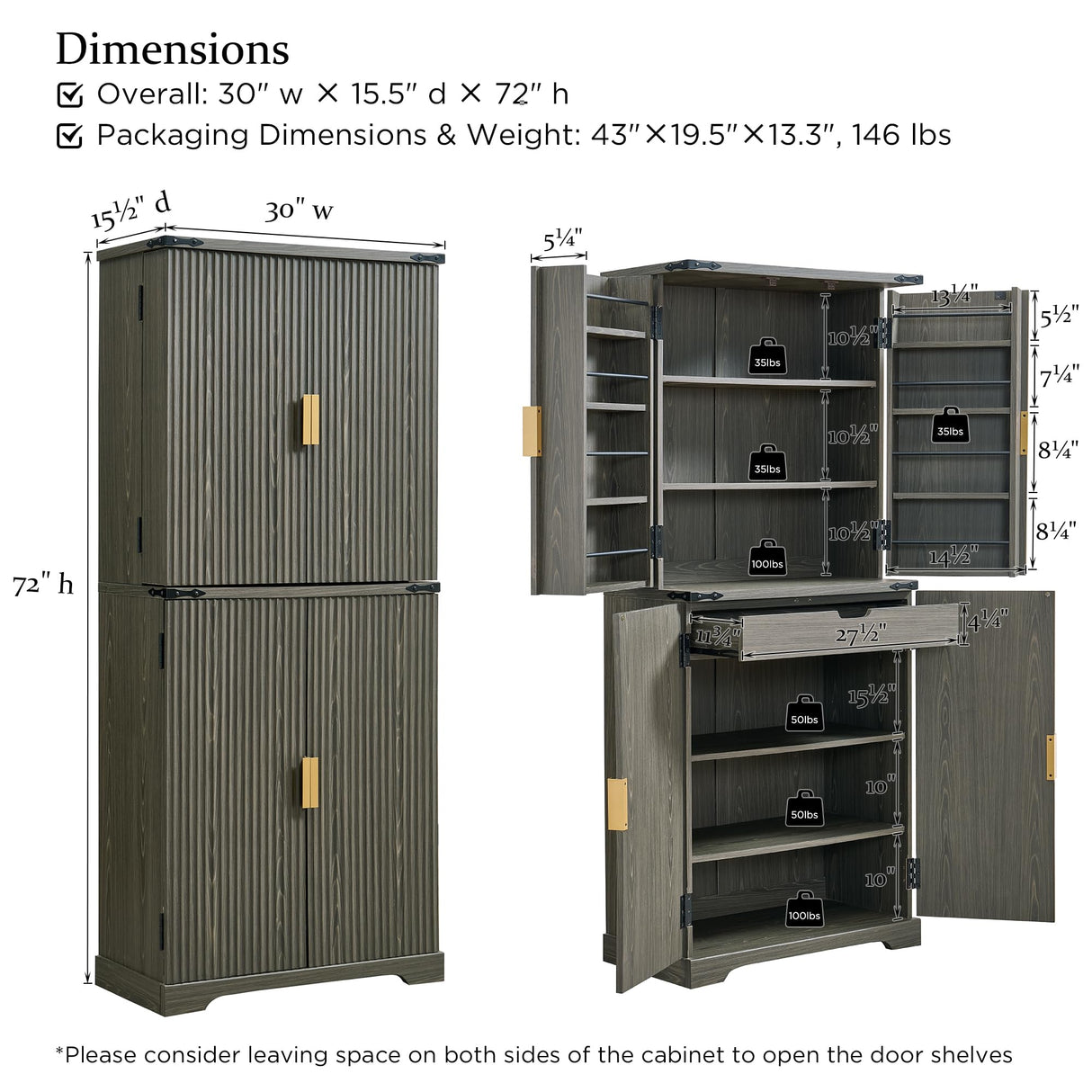 ACCOHOHO Fluted Pantry Cabinet, 72" Tall Modern Storage Cabinet with 4 Doors, Organizer, Drawer and Adjustable Shelves, Wood Cupboard for Kitchen, Dining Room, Living Room and Bathroom, Army Green ACCOHOHO