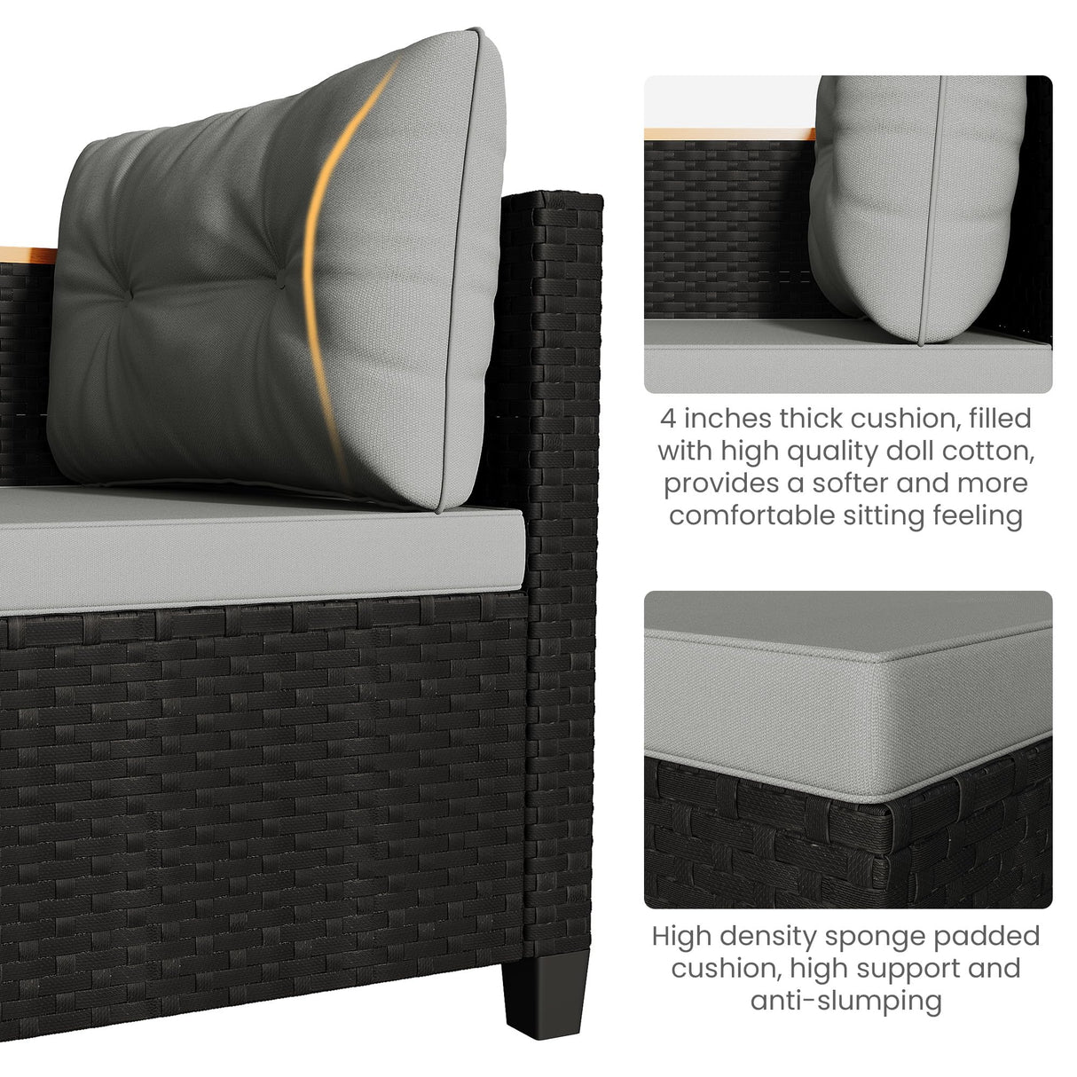 Green4ever 3-Piece Outdoor Patio Furniture Set, All-Weather PE Rattan Patio Sofa with Storage Table, L Shaped Outdoor Couch with Cushions, Small Patio Sectional for Balcony Garden, Grey Green4ever