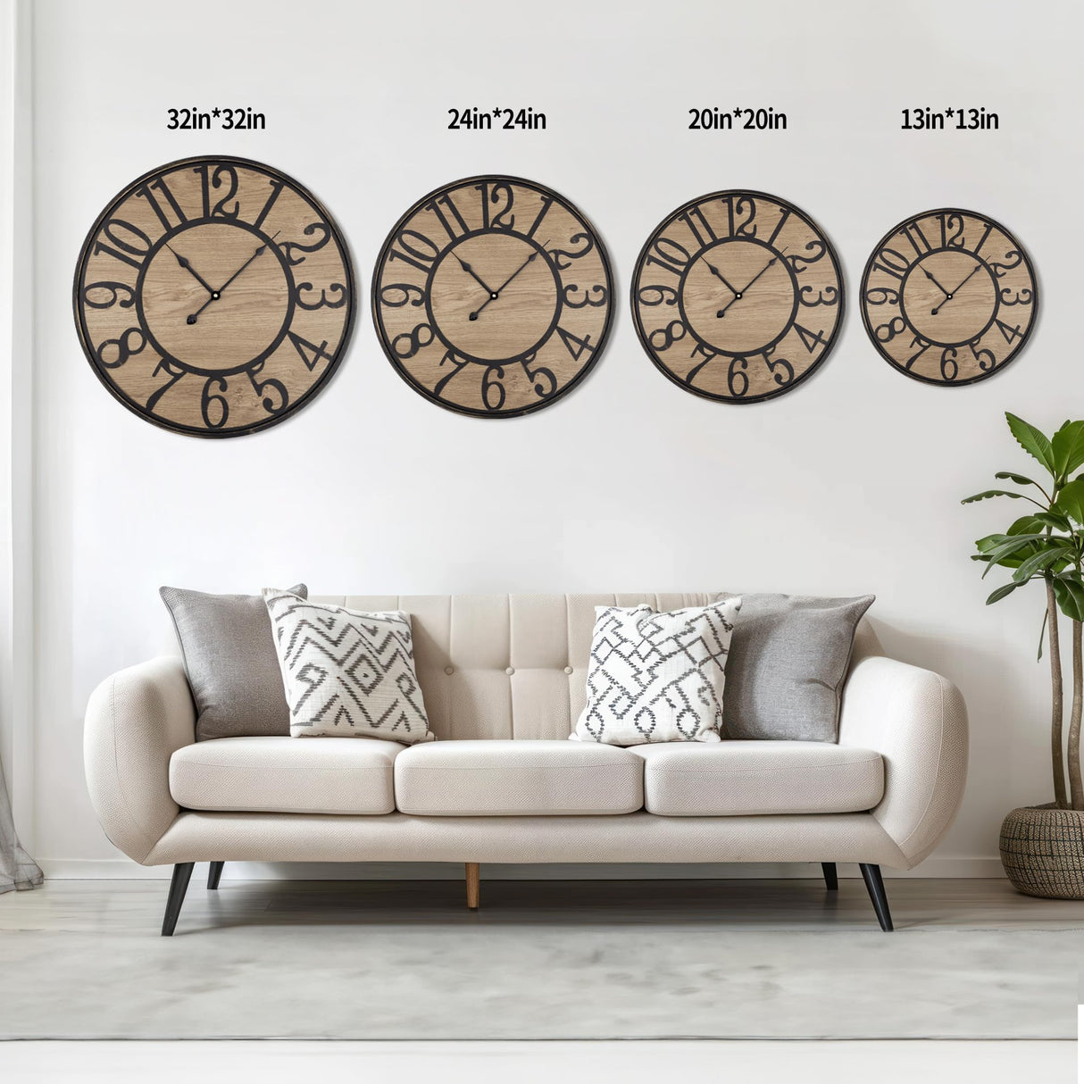 Maxstar Wall Clock Silent Bronze Rustic Farmhouse Metal & Wood Clocks with Arabic Numeral, Battery Operated Wall Clocks Decorative for Living Room Bedroom Office Home Decor 13inch Maxstar