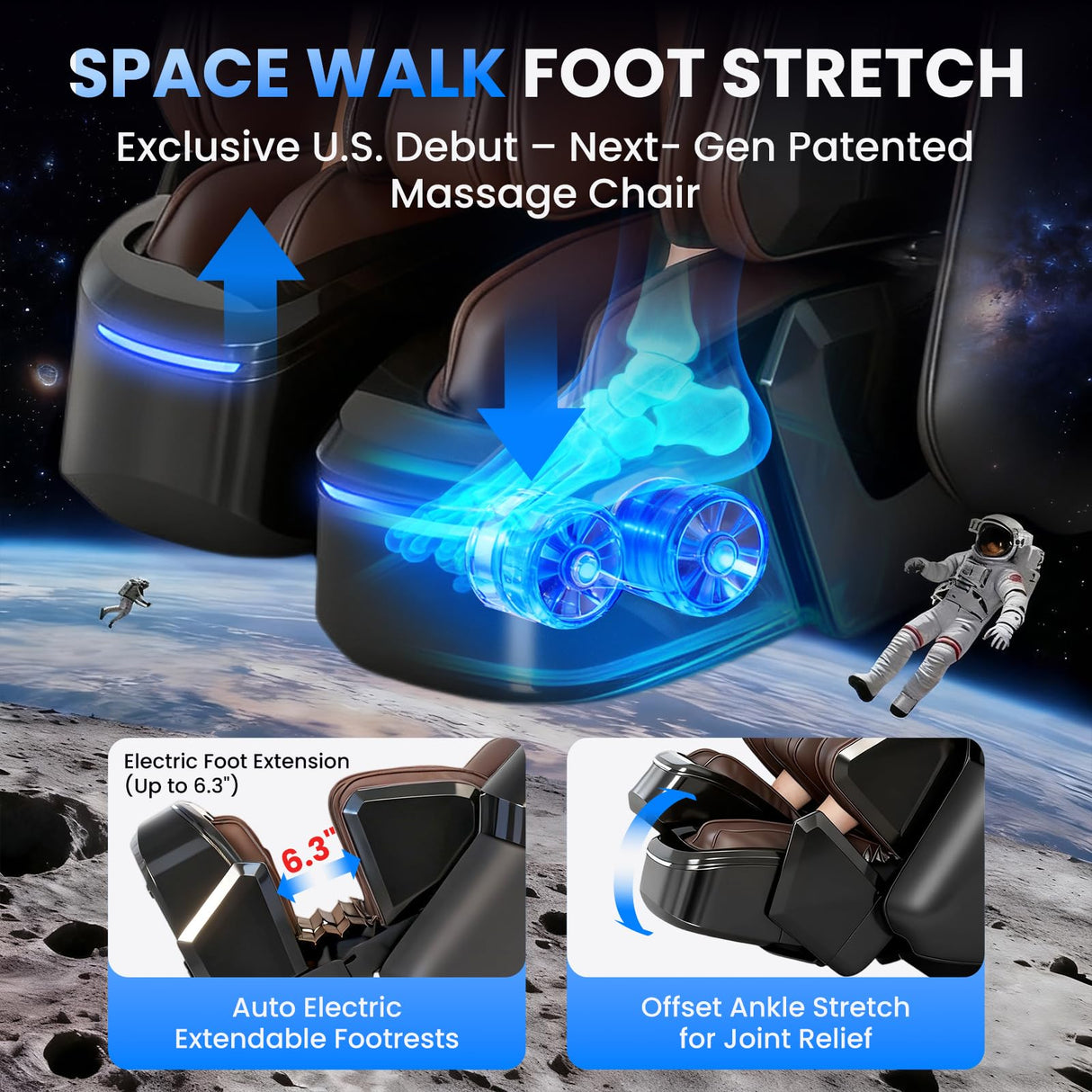 Notired Space Walk & Ankle Stretch 4D Massage Chair Full Body, Unique 2026 Zero Gravity SL-Track Shiatsu Massage Chair Recliner, Electric Calfrest Extension & Foot Rollers, AI Voice Control S002 Black Notired