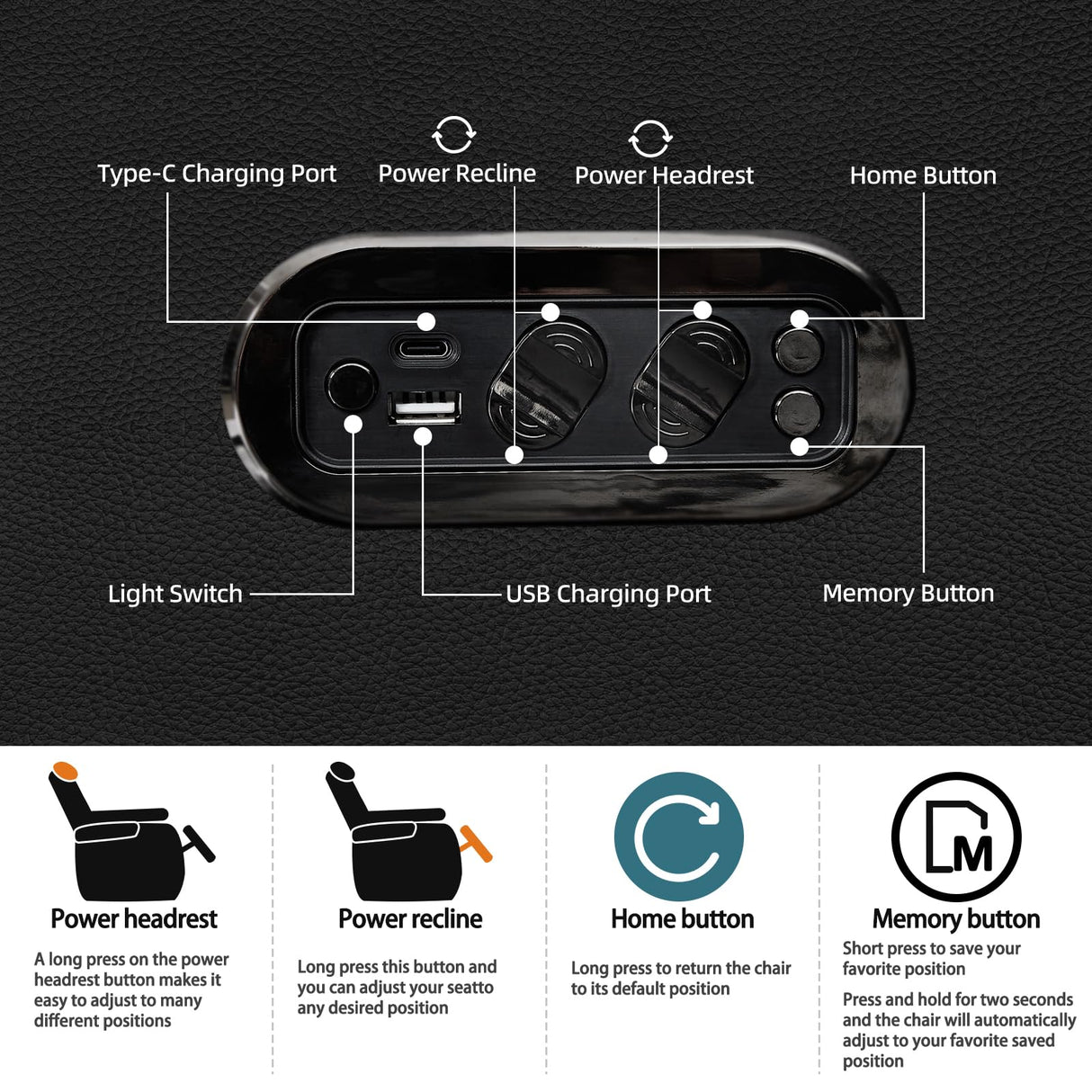 comfiroom Home Theater Seating Seats Classic Series Top Grain Nappa Leather Loveseat Recliner Chairs Dual Power Movie Gaming Sofa Chair Electric Headrest with Tray Table (Black, Row of 2 Loveseat) comfiroom