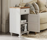 WAMPAT Dresser for Bedroom with 5 Drawers and 2 Storage Cabinet, Nightstands with Charging Station for Living Room, Mid Century Modern Kids Dressers with Wide Chest of Drawers for Nursery, White/Oak WAMPAT