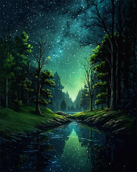 ldazao Starry Night Paint by Numbers Kit for Adults Beginner Forest Adult Paint by Number Kits Canvas Adults' Paint-by-Number Kits DIY Oil Painting Kits for Gift Home Wall Decor 16x20 Inch ldazao