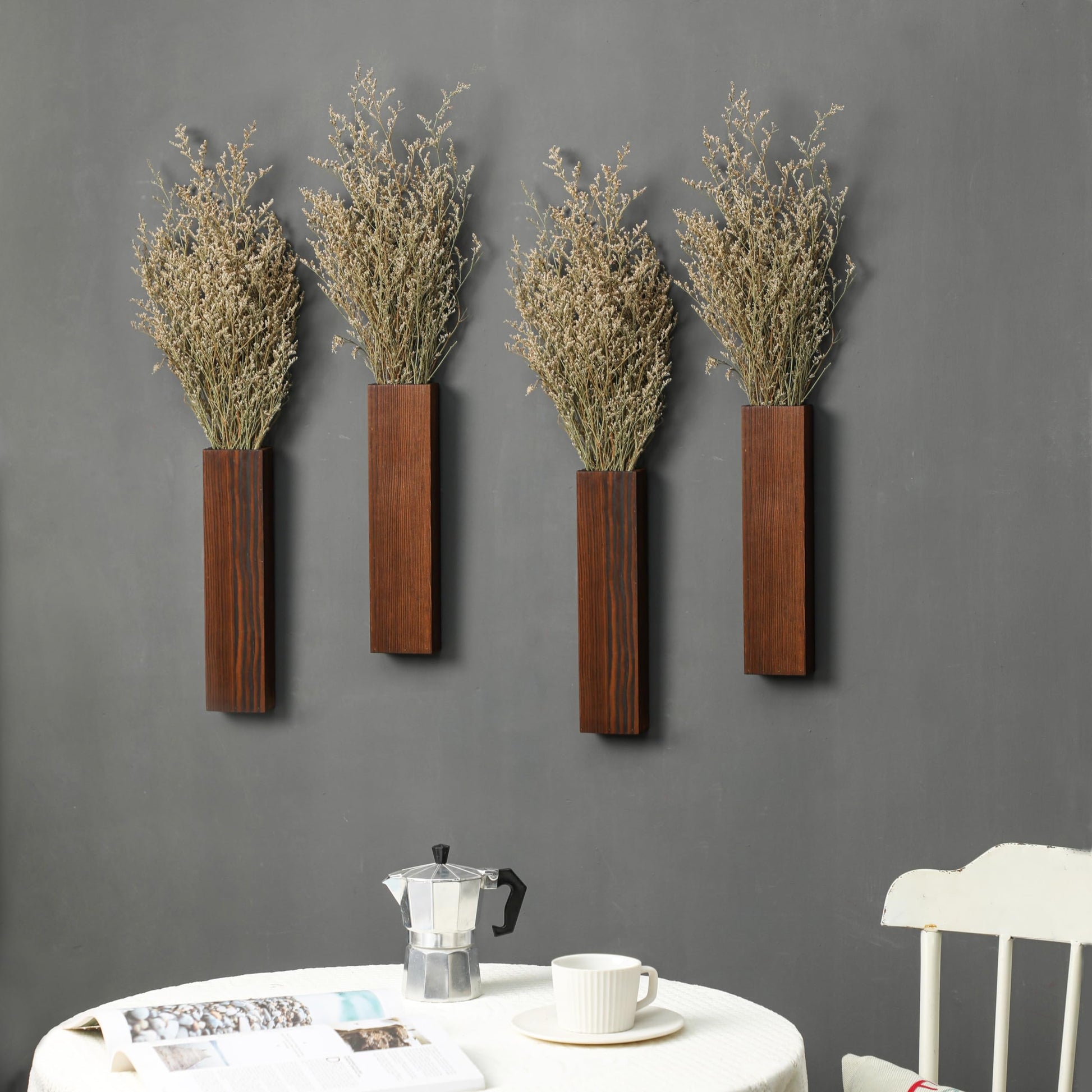 Wood Wall Planter 4 Pack Wall Decor for Artificial Flower Plants Wooden Plants Holders Wall Plant Pocket Vase Hanging for Living Room Bedroom Dining - WoodArtSupply