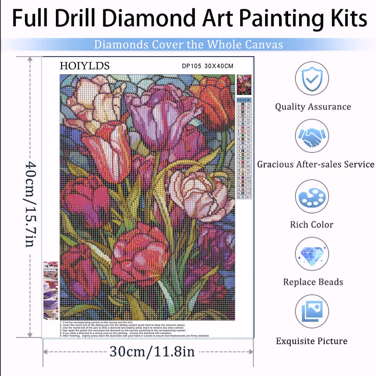 Tulips Diamond Art Painting Kits for Adults - Stained Glass Flower Round Full Drill Diamond Dots Paintings for Beginners, 5D Paint with Diamonds Pictures Gem Art Painting Kits DIY Crafts Project HOIYLDS