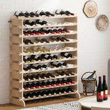 sogesfurniture Floor Wine Racks, Stackable Modular Wine Rack Large Wine Storage Rack Free Standing Solid Natural Wood Wine Holder Display Shelves, (Natural, 10 X 10 Rows (100 Slots)), BHUS-BY-WS100 sogesfurniture