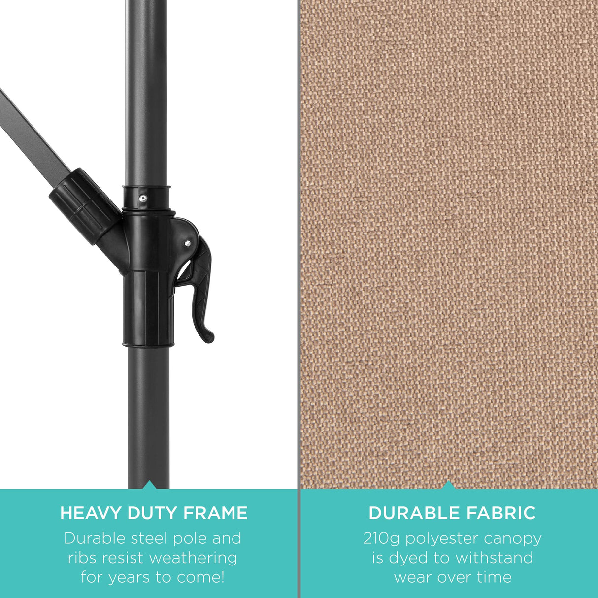 Best Choice Products 10ft Solar LED Offset Hanging Market Patio Umbrella for Backyard, Poolside, Lawn and Garden w/Easy Tilt Adjustment, Polyester Shade, 8 Ribs - Tan Best Choice Products