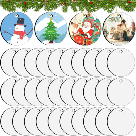 Morledoa Sublimation Ornament Blanks, 30Pcs Sublimation Blanks Bulk, Sublimation Blanks for Christmas Tree Décor, DIY Christmas Ornaments for Crafts (2.76 inches) Morledoa