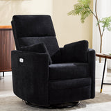Recliner Swivel Glider Electric Rocking Chair with USB Port,Multifunction Upholstered Power Recliner Rocking Chair for Living Room Bedroom Nursery Adult with 2 Pillows(Black, Power-Driven) choairy