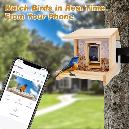 Smart Bird Feeder with Camera, Bird Feeders with 1080P HD Camera Wireless Outdoor, AI Identify Bird and 160°Wide Angle, Auto Capture Bird Video & APP