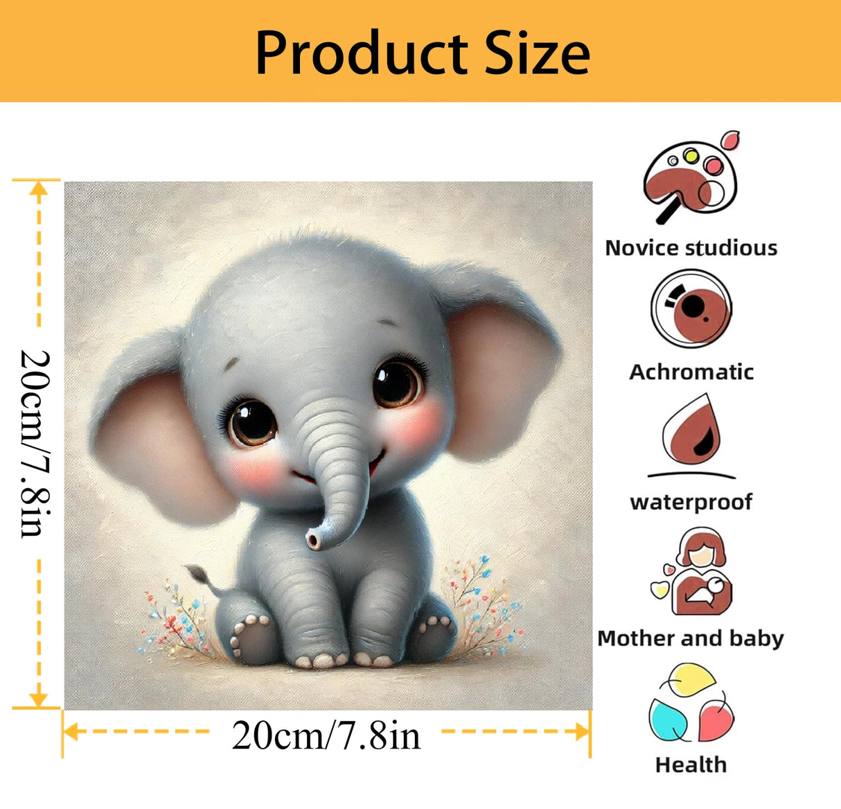 Mowana Paint by Numbers Kit for Adults Framed Canvas - with Wooden Easel, Baby Elephant Adults' Paint-by-Number Kits DIY Acrylic Oil Painting Kits Arts Crafts 7.8x7.8inch Mowana