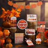 Amyhill 13 Pcs Fall Thanksgiving Tiered Tray Decor Set Pumpkin Maple Gnome Wooden Signs Hello Fall Table Centerpieces Farmhouse Tabletop Decorations for Home Autumn Harvest Shelf Table Amyhill