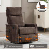 PELUMY Rocker Recliner Chair with Heat Massage - Manual Swivel Recliner for Living Room and Bedroom, 8 Vibration Points, Lumbar Heat, Glider Rocking Chair for Adults (Brown) PELUMY