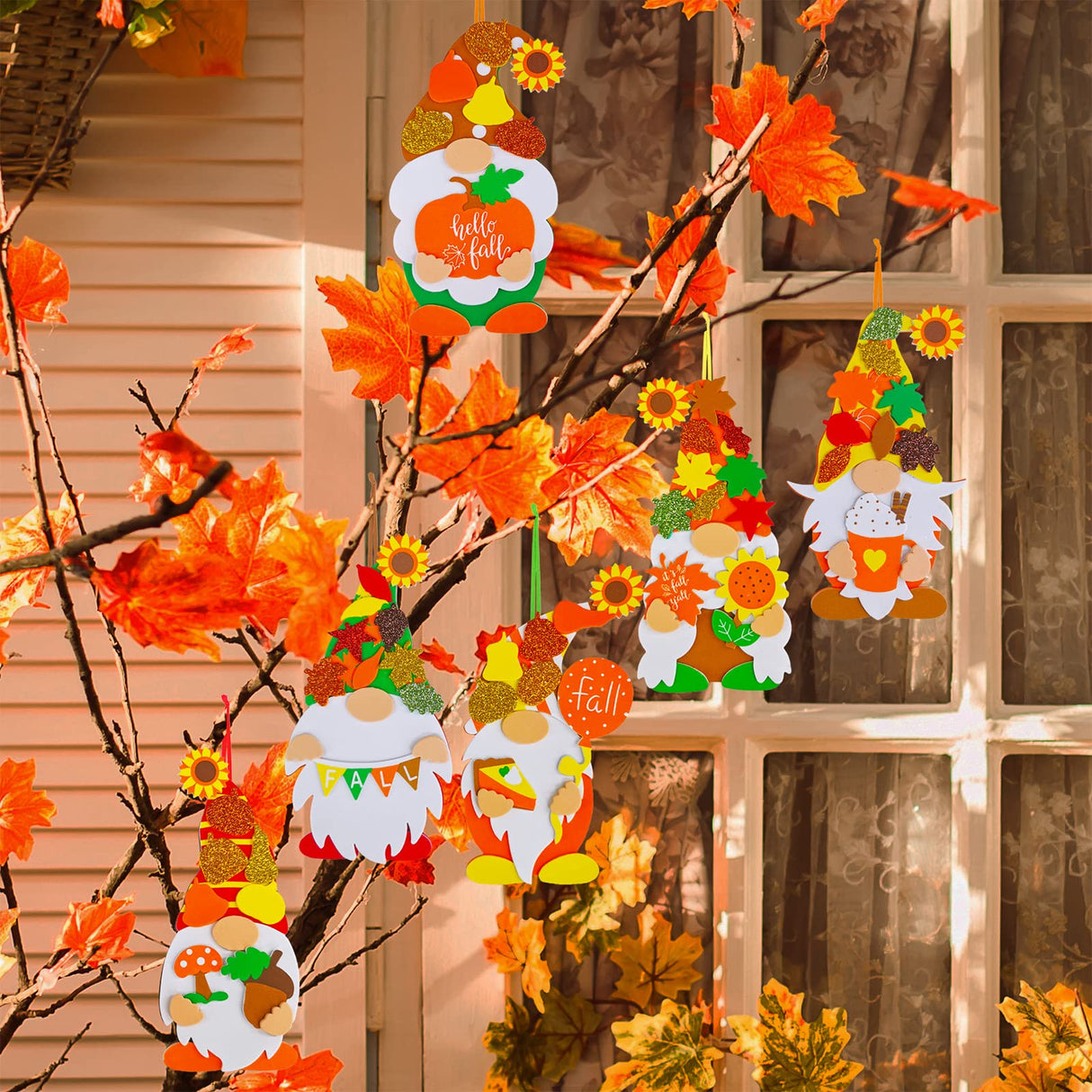 Winlyn 24 Sets Fall Craft Kits DIY Fall Gnome Ornaments Decorations Art Sets Fall Leaf Pumpkin Sunflower Foam Stickers Arts and Crafts for Kids Autumn Halloween Thanksgiving Activity Art Project Winlyn