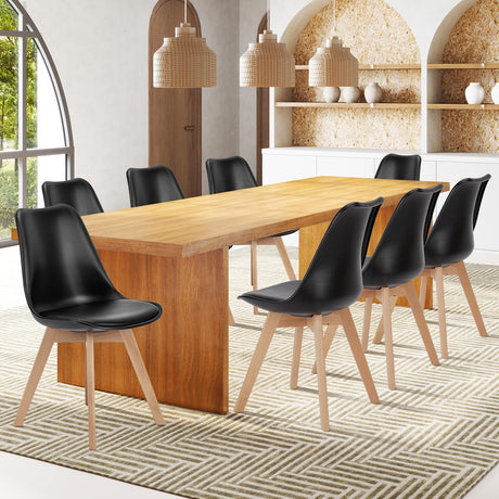 Sweetcrispy Dining Chairs Set of 8, Kitchen Room PU Leather Mid Century Modern Chairs, Upholstered Dining Desk Chairs with Wood Legs for Home Kitchen, Black Sweetcrispy