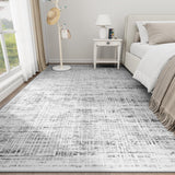 8x10 Area Rugs Washable Rug: Anti-Skid Abstract Modern Living Room Rug Soft Thin Carpets Indoor Floor Non-Shedding Carpet for Bedroom Dining Farmhouse Nursery Home Office (White Gray, 8'x10') Crority