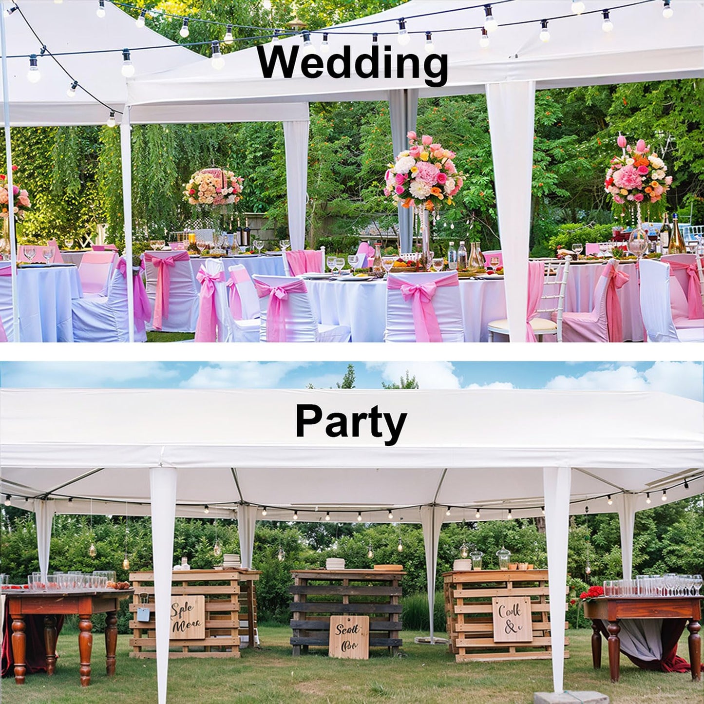 Outdoor Party Canopy Tent, 10’ x 30’ Wedding Canopy Tent with 8 Removable Sidewalls, Camping Sun Shelter, Heavy-Duty Waterproof Event Tent with Ropes & Stakes for Birthday, Celebration & Holidays