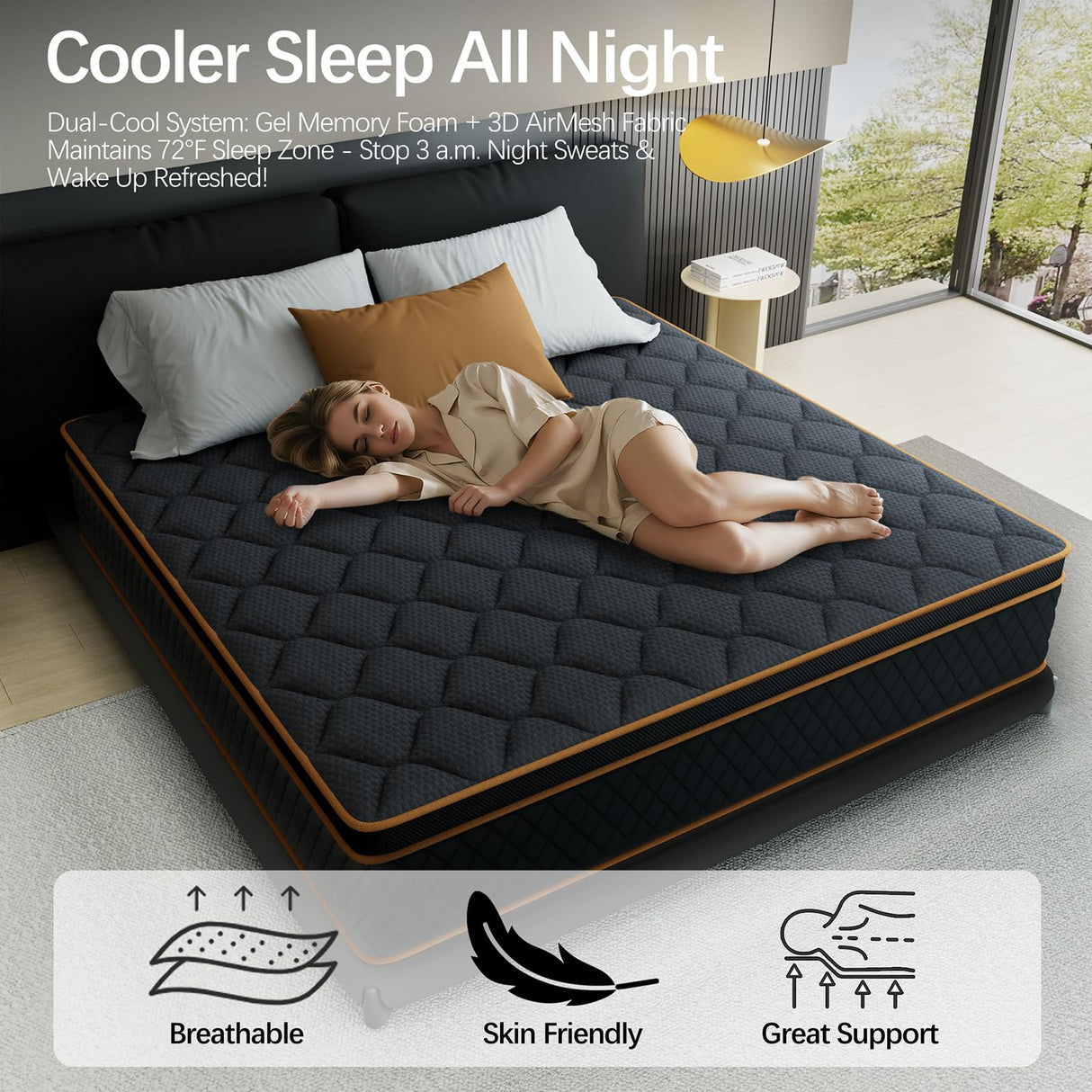 Queen Mattress- 12 Inch Hybrid Firm Support with Pocketed Coils & Cooling Gel Memory Foam | Orthopedic Back Pain Relief | Breathable | Queen Size Mattresses in a Box Pixafog
