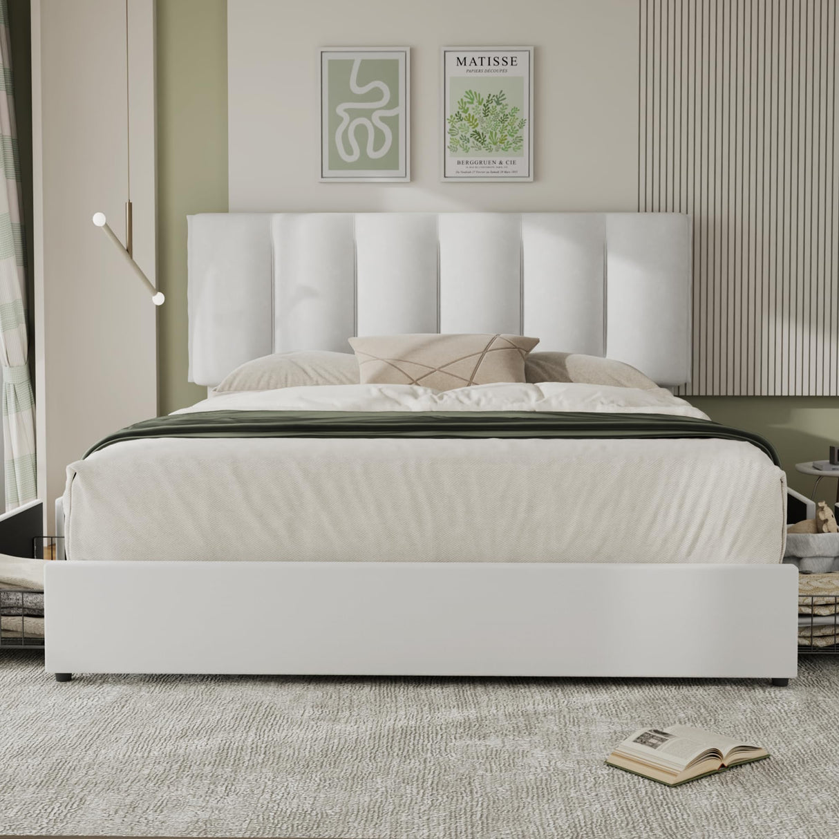 VECELO King Size Bed Frame with 4 Storage Drawers, Adjustable Height Headboard, Heavy-Duty Platform Bedframe with Strong Wooden Slats, No Box Spring Needed, Pure White VECELO