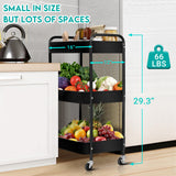 ZOES HOMEWARE 3 Tier Rolling Cart, Metal Utility Cart with 4 Hooks, Rolling Storage Cart on Wheels, Small Organizer Cart for Nursery, Kitchen, Living Room, Bathroom, Black ZOES HOMEWARE