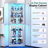 Lamtor 72" Corner Display Cabinet with Glass Doors, 6-Tier Showcase Curio Cabinet for Collectibles with Dynamic LED Lights, Modern Display Case for Living Room, White Lamtor