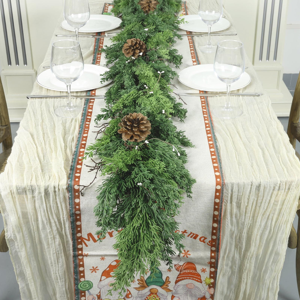 Artgar 6 Ft Christmas Garland - Cedar Garland - Cypress Garland with Pine Cone - Real Touch Pine Garland - Garland Christmas Decorations for Home Dining Table Mantel Porch Winter Christmas Decor Artgar