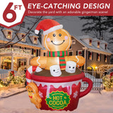 ZPISF 6 FT Christmas Inflatables Outdoor Decorations, Cute Christmas Blow Up Yard Decorations Gingerbread Man in Hot Cocoa Mug Scene for Garden Lawn Xmas Decor ZPISF