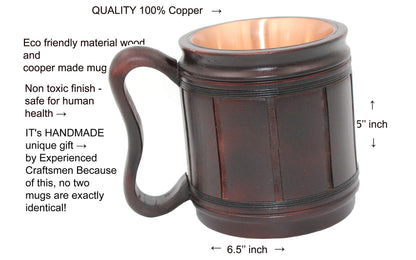 5MOONSUN5's Handmade wooden Beer Mug copper Cup Carved Natural Beer Stein Old-Fashioned Barrel Brown Vintage Bar accessories - Wood Carving Beer Mug Great Retro Design Beer Tankard for Men 16 - WoodArtSupply