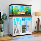 DWVO 40-50 Gallon Aquarium Stand with Power Outlets & LED Light, Cabinet for Fish Tank Accessories Storage - Metal Fish Tank Stand Suitable for Turtle Tank, Reptile Terrarium, 660LBS Capacity, White DWVO