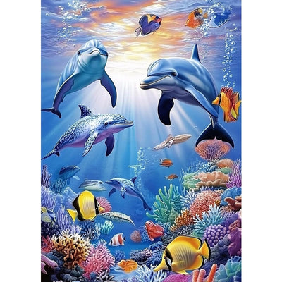 MXJSUA DIY Dolphin Diamond Painting Kits for Adults, Diamond Gem Art Painting for Beginners, Diamond Picture with Full Round Drill Dots Craft Set Gift, 12 * 16 Inch