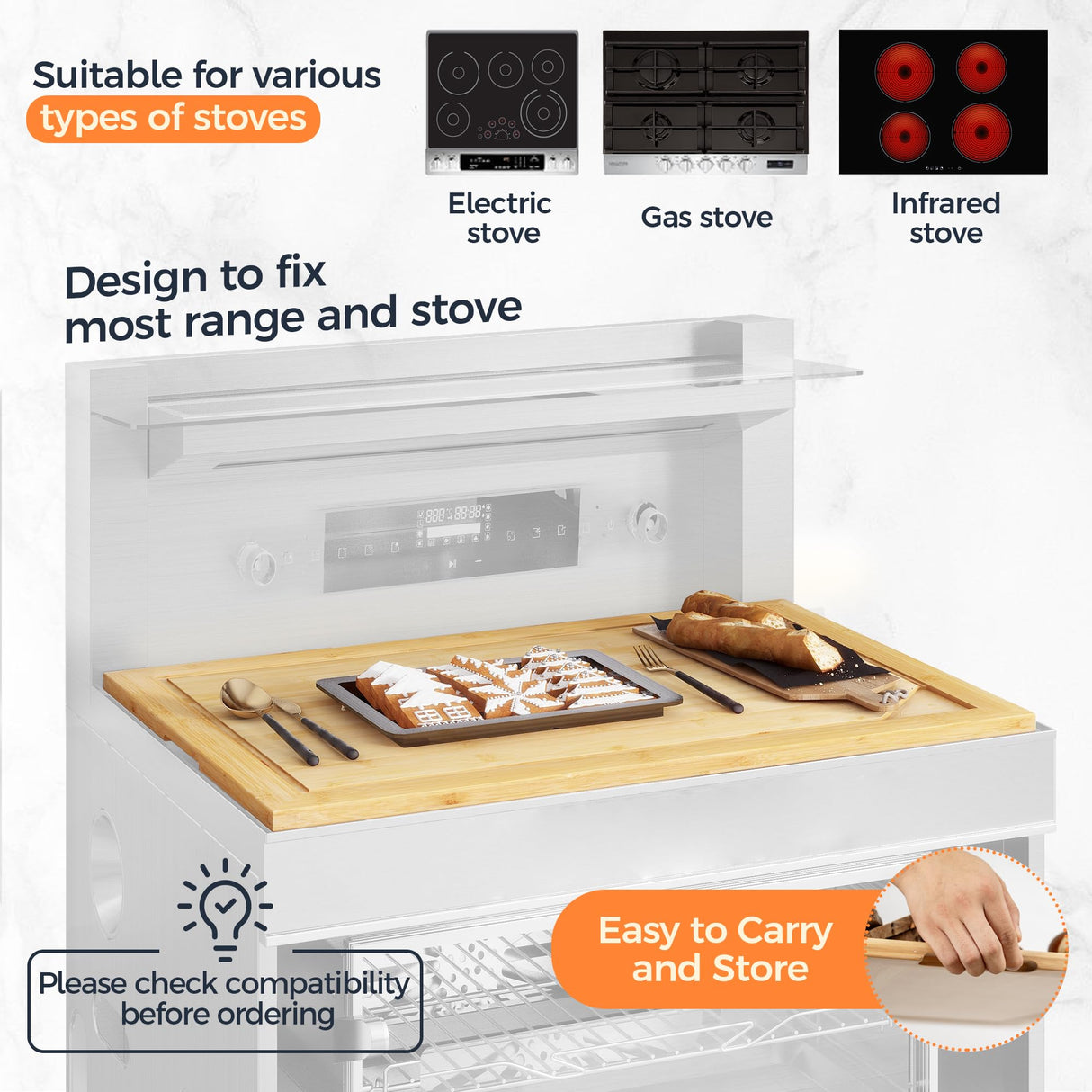 Stove Top Cover Board, Noodle Board Stove Cover, 30"L x 22"W x 0.75"Th Cutting Board, Wooden Stovetop Cover Cutting Board With Juice Grooves and Fun Memories