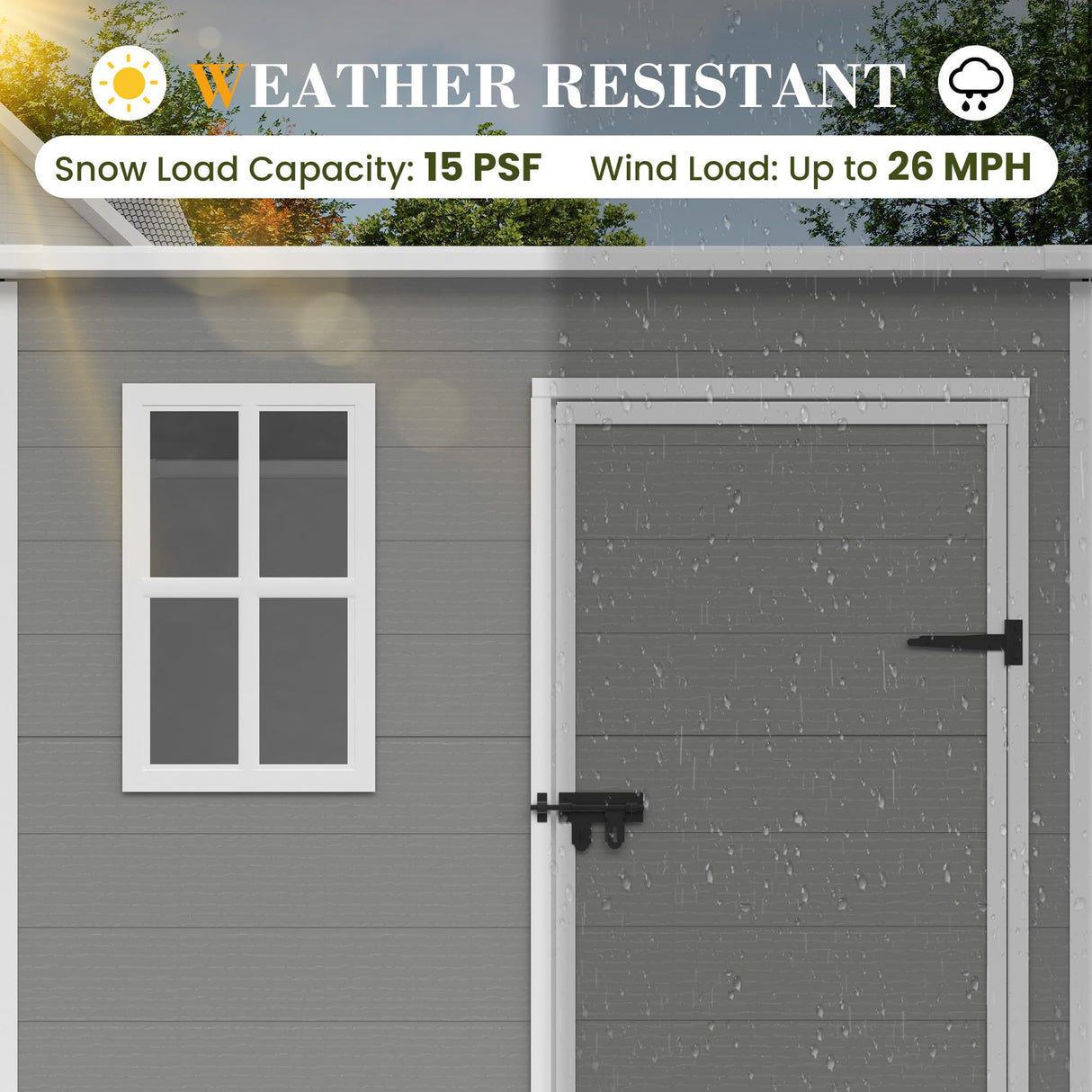 UDPATIO Outdoor Storage Shed 6 x 6 FT, Resin Garden Sheds Plastic Patio Outdoor Storage with Lockable Door for Tool, Bike, Garbage Can Gray White UDPATIO