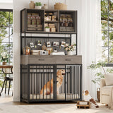 HITHOS 71" Tall Dog Crate Furniture, Indoor Dog Kennel with Hutch, 42" W Dog Cage for Large/Medium Dogs, Wood Dog Crates with 2 Storage Drawers, Heavy Duty Pet House, Ash Grey HITHOS
