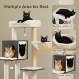 MIOMUM Tall Cat Tree with Litter Box Enclosure 57.5" Wooden Cat Tower for Large Cats with Cat Hammock House Bed (Pure Black) MIOMUM