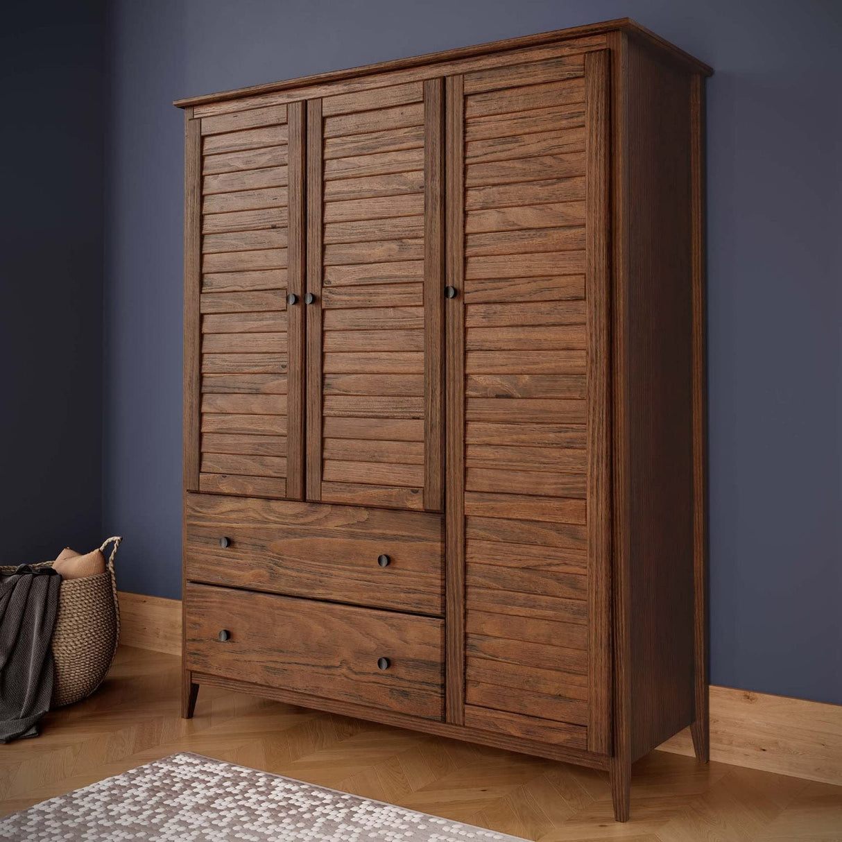 Grain Wood Furniture Greenport 3-Door Wardrobe, Brushed Walnut Grain Wood Furniture