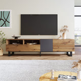Merax Modern Low TV Stand, Media Entertainment Center for 80" TVs, Rustic Console Cabinet Table with Drop Down Door & Storage Shelf for Living Room, Bedroom, Home Theatre, Brown Merax