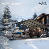 PHI VILLA 20 x 20 ft Carport 2 car Metal Carports with Galvanized Steel Roof with Sidewalls Enclosure Kit, Sturdy Heavy Duty Metal Carport for Cars, Boats, and Tractors PHI VILLA