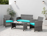 Shintenchi 4 Piece Patio Ratten Set Outdoor Furniture Set Wicker Conversation Set with Cushions and Tempered Glass Tabletop,Blue Shintenchi