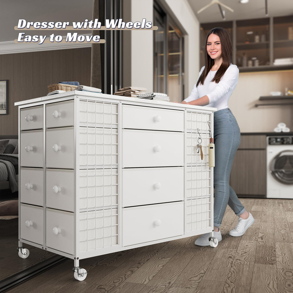 EnHomee White Closet Island with 24 Drawers,Wardrobe Armoire Bedroom Closet Drawer with Wheels & 40"* 23" Wide Wooden Top, White Drawer Dresser for Cloakroom,Dressing Room,White EnHomee
