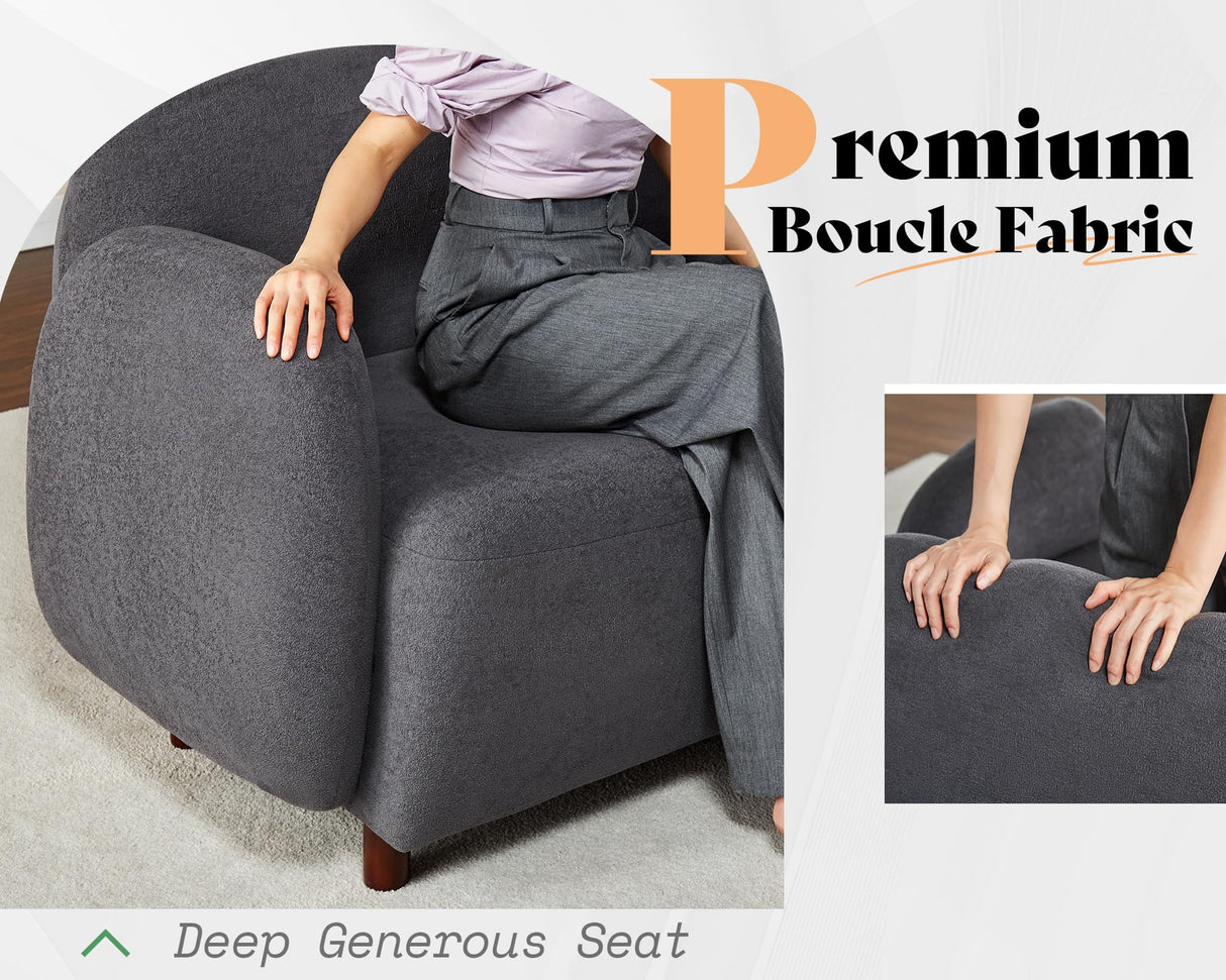 AMERLIFE Sofa, Curved Sofa with Deep Seat, 3 Seater Cloud Couch, Boucle Couch for Living Room, Grey AMERLIFE