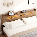 Decoholic King Size Wooden Bed Frame, Storage Headboard with Charging Station & Led Lights, Solid and Stable, Noise Free,Rustic Farmhouse Sturdy Framework Wood Bedframe, Easy Assembly Decoholic