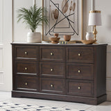 LOUVIXA Farmhouse Dresser 9 Drawer, Bedroom Chest of Drawers, Dressers with 9 Drawers, Wooden Dressers for Bedroom, Living Room, Tv Stand, Entryway (Brown-9 Drawers) LOUVIXA