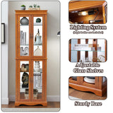 nifoti 70" H Lighted Curio Cabinet Display Case, Glass Curio Cabinets with Adjustable Shelves and Tempered Glass Door, Wooden Cabinet w/Mirrored Back Pane for Living Room (Oak) nifoti