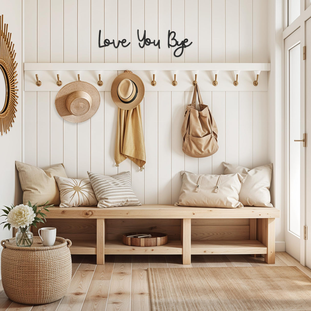 Fttoyoly Love You Bye Sign Above Door, Love You Bye Wooden Wall Decor Farmhouse Boho Home Decor Heartfelt Message for Your Family Lovers Wall Art Gifts Hallway Entryway Fttoyoly