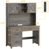 Farmhouse 67" H Executive Desk with Hutch, 4 Drawers and LED Light, Computer Desk with Storage Cabinet & File Drawers and Charging Station, Workstation for Home Office and Study. Befrases