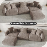 Sdorens 141.73" Modular Sectional Sofa Cloud Couch, L Shaped Sofa with Ottoman, Corduroy Couch with 5 Pillows, Oversized Corduroy Sectional Couches for Living Room, Washable Cover, Brown Sdorens