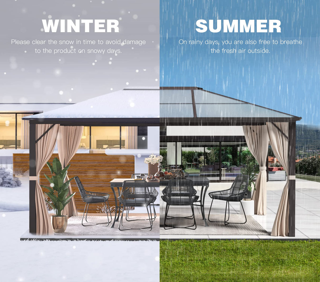 YOLENY 10'x12' Hardtop Gazebo, Outdoor Polycarbonate Roof Canopy, Aluminum Frame Permanent Pavilion with Curtains and Netting, Sunshade for Garden, Patio, Lawns YOLENY