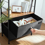 SONGMICS Nightstand, Industrial Bedside Table with 2 Fabric Drawers, Storage Shelves, Vertical Dresser Storage Tower with Wooden Top, Metal Frame, Labels, Rustic Brown and Black ULVT03H SONGMICS